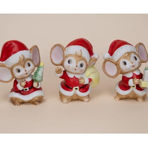 Estatuetas de ratinhos de Natal vintage Homco, cerâmica pintada