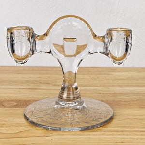 Vintage Hawkes Clear Glass Candle Holder Double Armed Grape Pattern