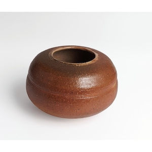Vintage Ursula Vann Brown Pottery Vase Round Textured Finish Signed Handmade