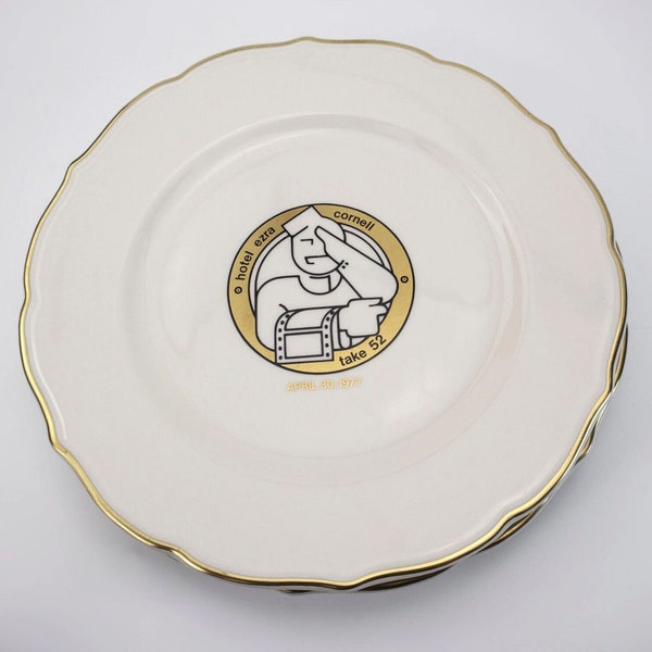 1970s Hotel Ezra Cornell Dinner Plates Syracuse China White And Gold