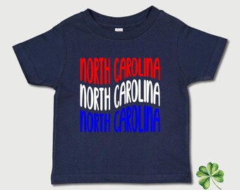 North Carolina State Baby Toddler Shirt, USA Patriotic Kids T-Shirt, Red White Blue Boys Girls Outfit, State of NC Kids State Pride Gift