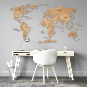 Mapa del mundo de madera en 3D con retroiluminación LED, panel de pared, iluminación ambiental y decoración moderna para el hogar, la oficina y la cafetería