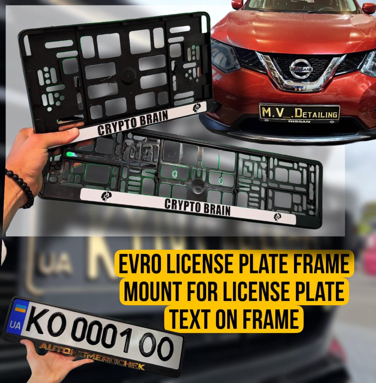 Evro license plate frame, holder for European license plate, universal, for  license plate, copy of lisense plate, text on frame
