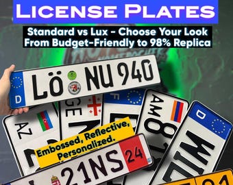 Plaque d'immatriculation personnalisée | Standard ou LUX | 1 ou 2 pièces | En relief | Réfléchissante | Drapeau | Cadeau personnalisé | Décoration auto