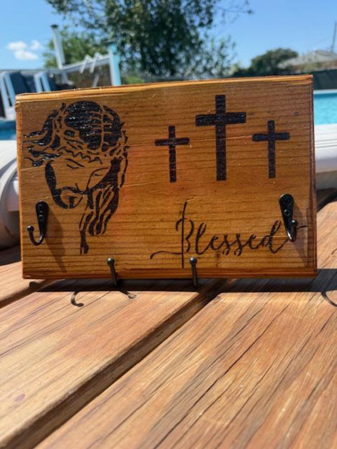 Pyrography Jesus With Key or Light Sweater Hooks, Wall Decor - Etsy