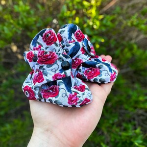 Gothic Raven and Rose Flannel Lined Baby Booties size 0-6 Months