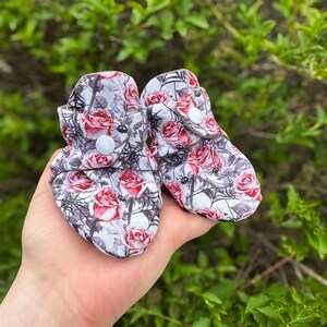 Gothic Spider Web and Rose Flannel Lined Baby Booties size 0-6 Months