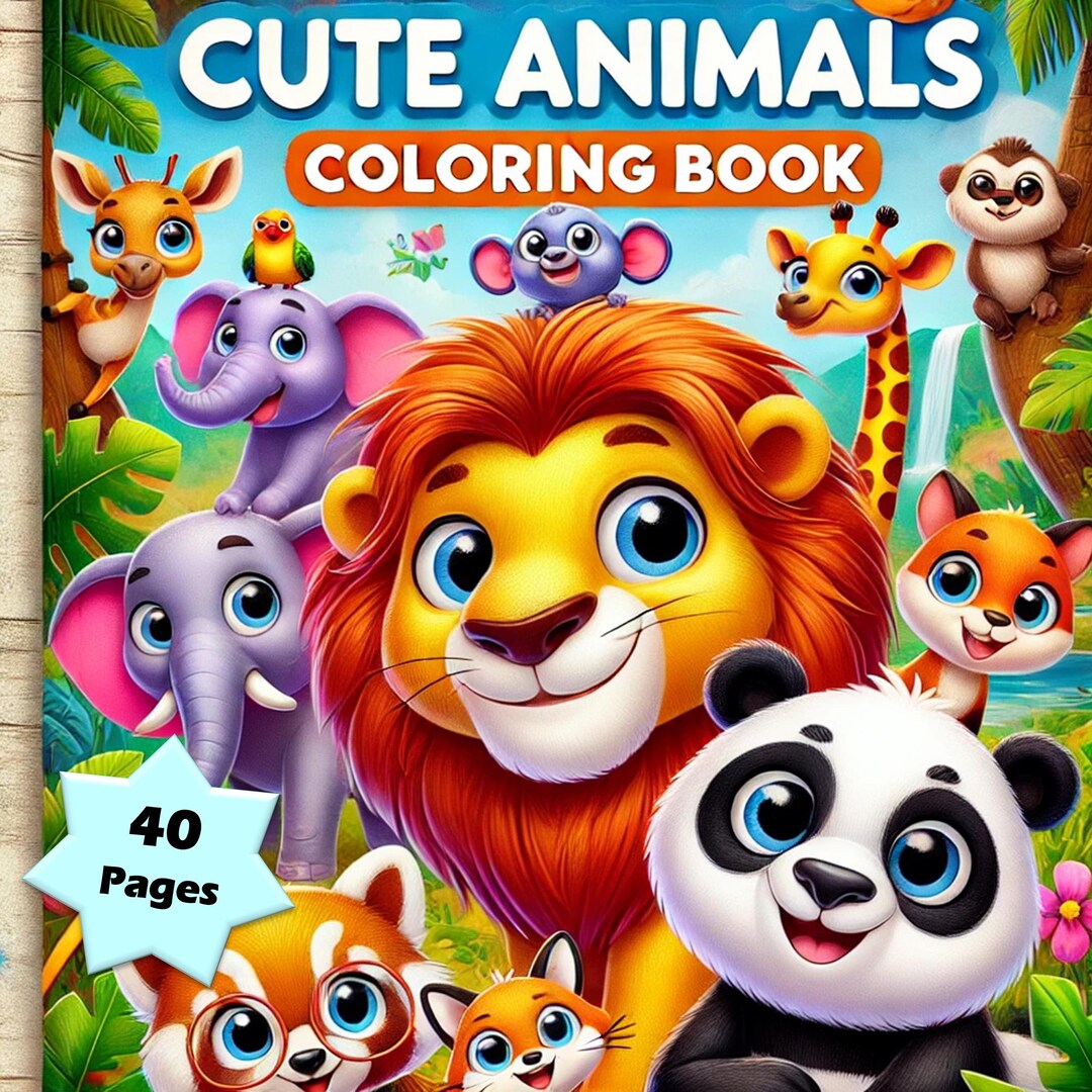 Cute Animals Coloring Book 40 Pages, Digital Coloring Pages, Digital ...