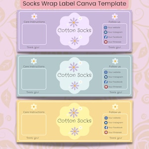 Editable Socks Label Canva Template | Printable wrapping for baby socks, cotton socks, cozy gifts | DIY Sock Band Wrap | Floral sock label