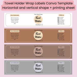 Editable Towel Holder Wrap Label Canva Template | Wrapper for crochet towel holder | Wrap display tag | Label design | Bonus printing sheet