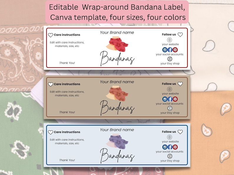 Editable Wrap-around Bandana Label Canva Template | Printable Bandana ...