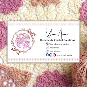 Bearbeitbare Visitenkarte Vorlage | Visitenkarte Crocheter | Gehäkelte Verkäufer Branding | Handgemachte Visitenkarte - gehäkelt 3,5x2