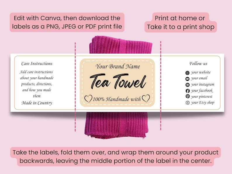 Editable Tea Towel Label Canva Template | Kitchen Towel Wrapper, Belly ...
