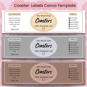 Editable Coaster Wrap Label Canva Template | Wrapper Label 3 sizes|Packaging | Wrap around label for handmade coasters|Bonus printing sheet