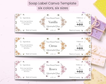 Editable Soap Label Canva Template | Custom Soap Bar Sleeve Wrap Label | DIY Handmade Soap Wrapper | Soap Packaging|6 sizes, printable sheet
