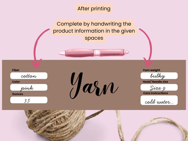 Prinatable Yarn Label Printable Yarn Wrap Label PDF| Skein Label Ready to Print | Handmade ...