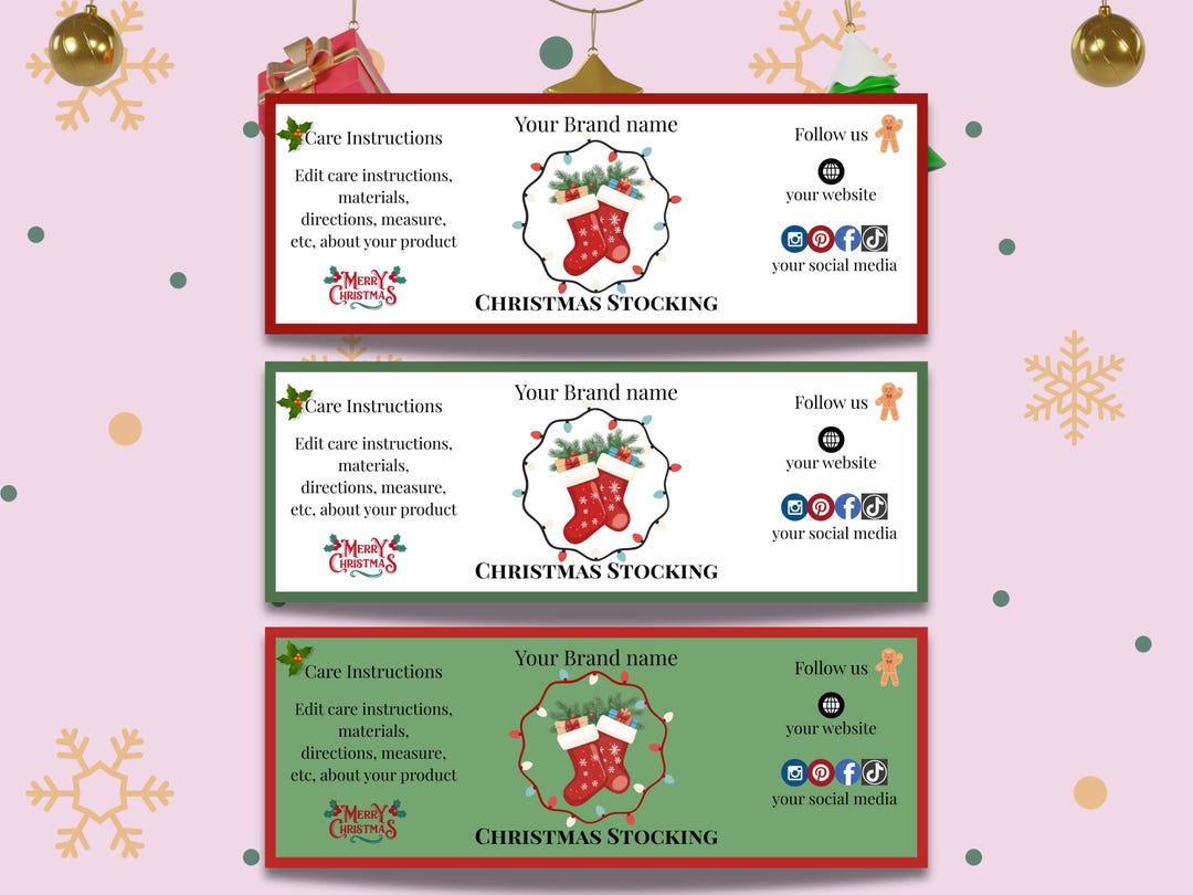 Christmas Stocking Label Canva Template | Christmas Socks Wrapper ...