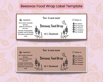 Plantilla editable de Canva para etiqueta de envoltura de alimentos con cera de abejas / Etiqueta de envoltura de cera de abejas / Envase de envoltura de alimentos hecho a mano / Etiqueta para envoltura de alimentos / 5 tamaños