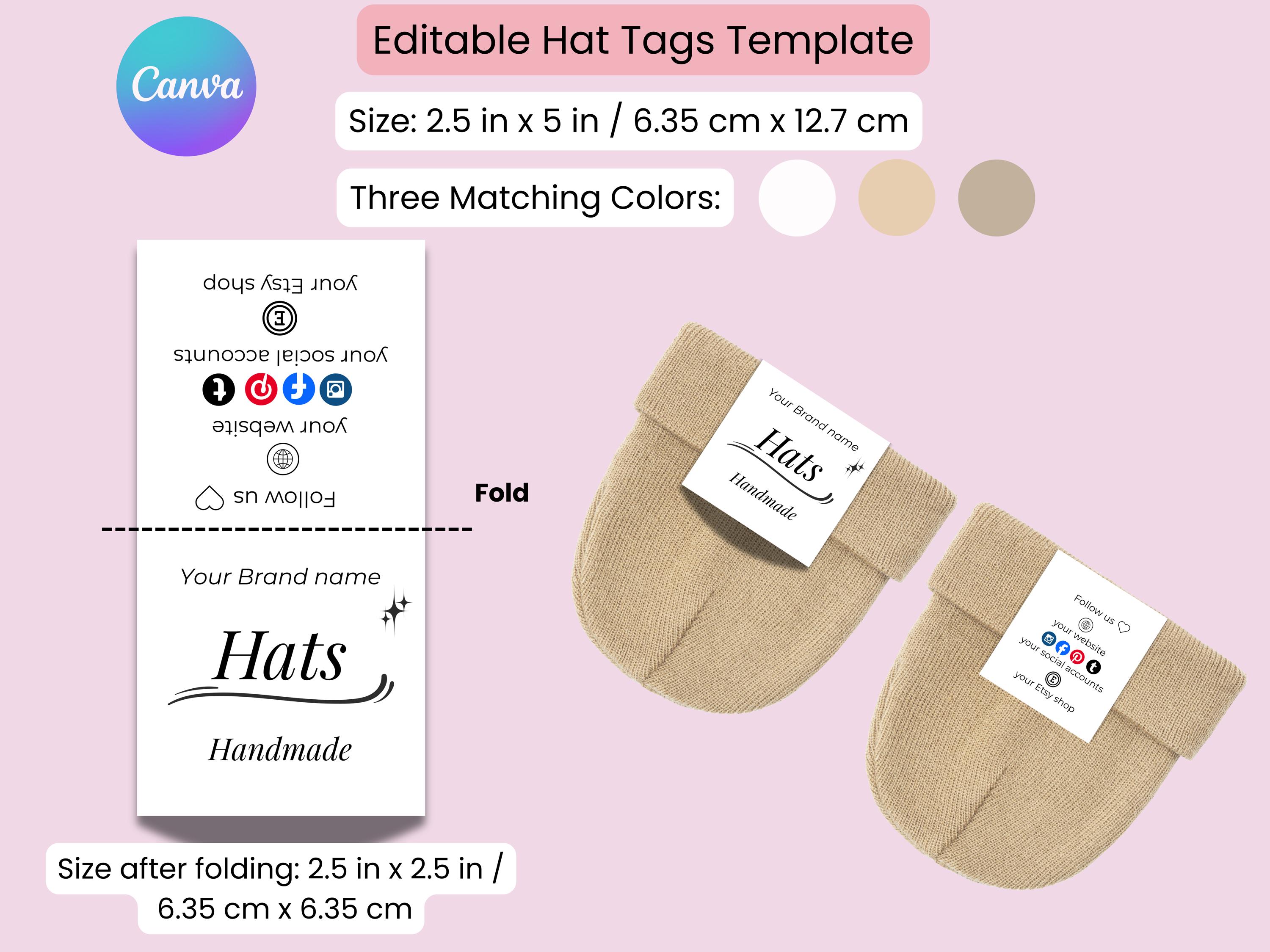 Editable Hats Label Canva Template | Matching Hats Cuff Tags | Custom ...