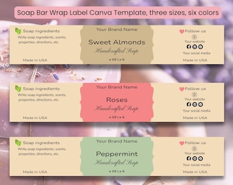 Soap Bar Wrap Label Canva Template | Editable Soap Wrapper Label Template | DIY Soap Wraps | Custom Soap Packaging | Bonus printing sheet