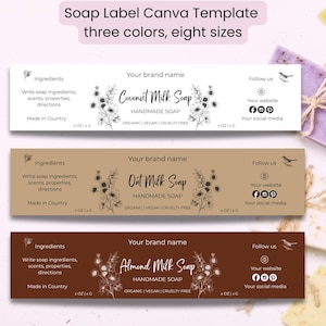 Editable Soap label Canva Template | Custom Vegan, organic, cruelty-free soap label | Soap Wrapper | 3 colors, 8 sizes | Instant Download