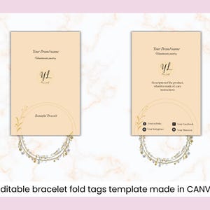 Editable Bracelet Fold-over Tags Canva Template Personalized Display Bracelets Card ideal for showcasing your handmade bracelet jewelry