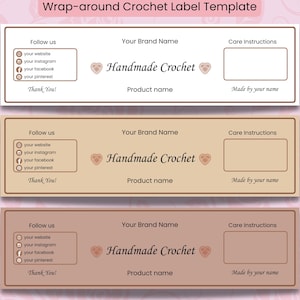 Editable Crochet Wrap Labels Canva Template | DIY Crochet Packaging | Band Label for Handmade Crochet Products | Printable Wrap around label