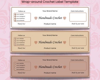 Editable Crochet Wrap Labels Canva Template | DIY Crochet Packaging | Band Label for Handmade Crochet Products | Printable Wrap around label