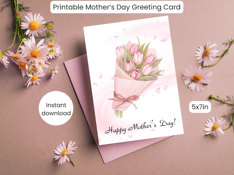 Mother's Day Card | Floral Bouquet Design, 5x7 Greeting Card | Digital ...