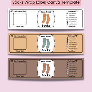 Socks Wrap Label Canva Template | Printable Sock Packaging Band | Editable Label for Socks | DIY Sock Labels | 3 Sizes, 4 Colors