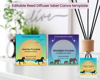 Reed Diffuser Label Canva Template | Editable Label for Spa Products | Label Design | Nature-Inspired reed diffuser stickers | 4 sizes