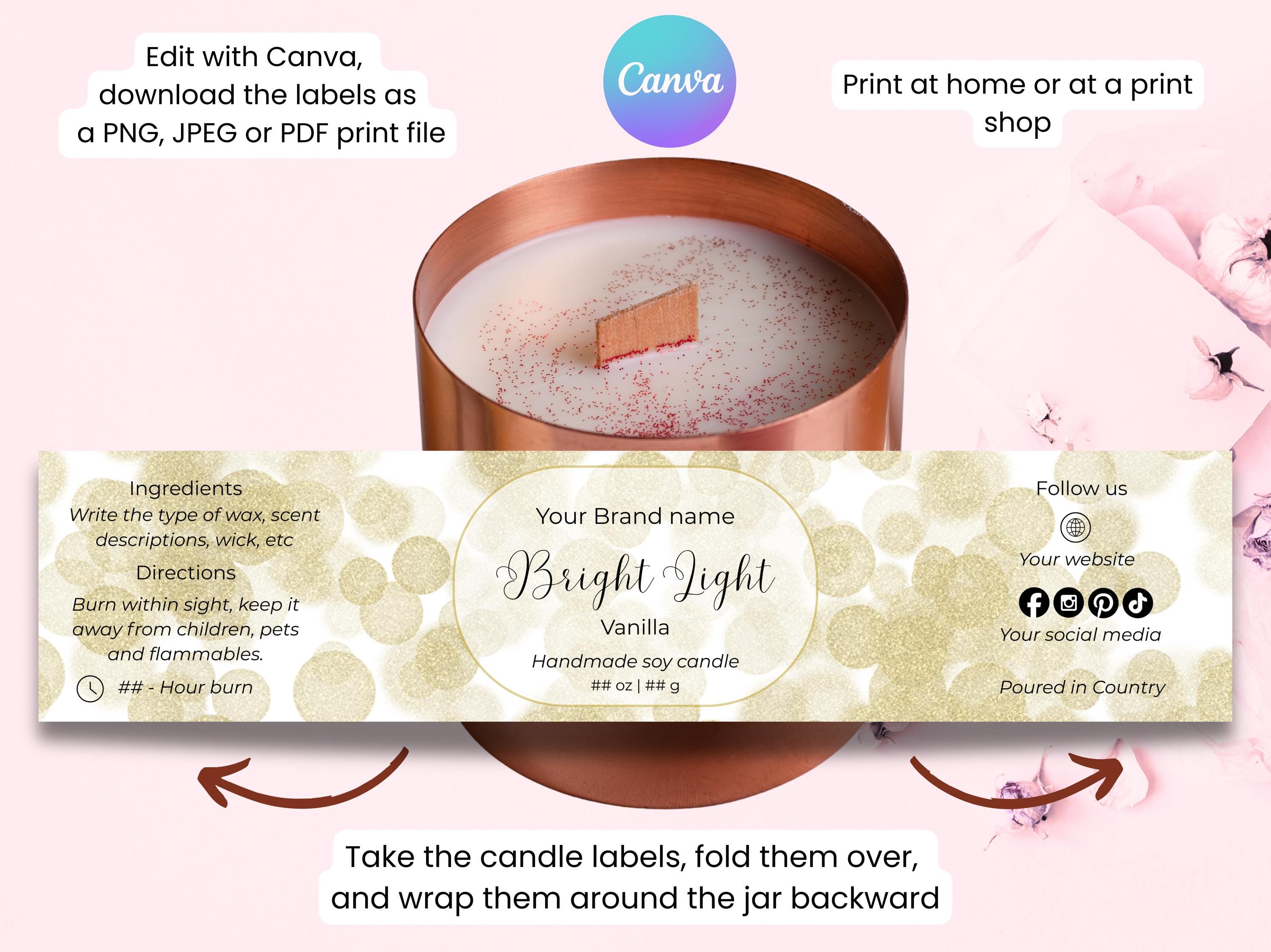Editable Candle Label Canva Template | Custom Soy Candle Wrapper ...