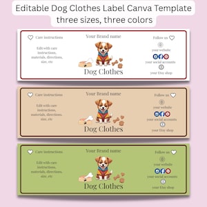Editable Dog Clothes Label Template | Pet Clothes Tag |DIY Dog Accessories Packaging | Printable Wrap Label for Dog Apparel|3 sizes 3 colors