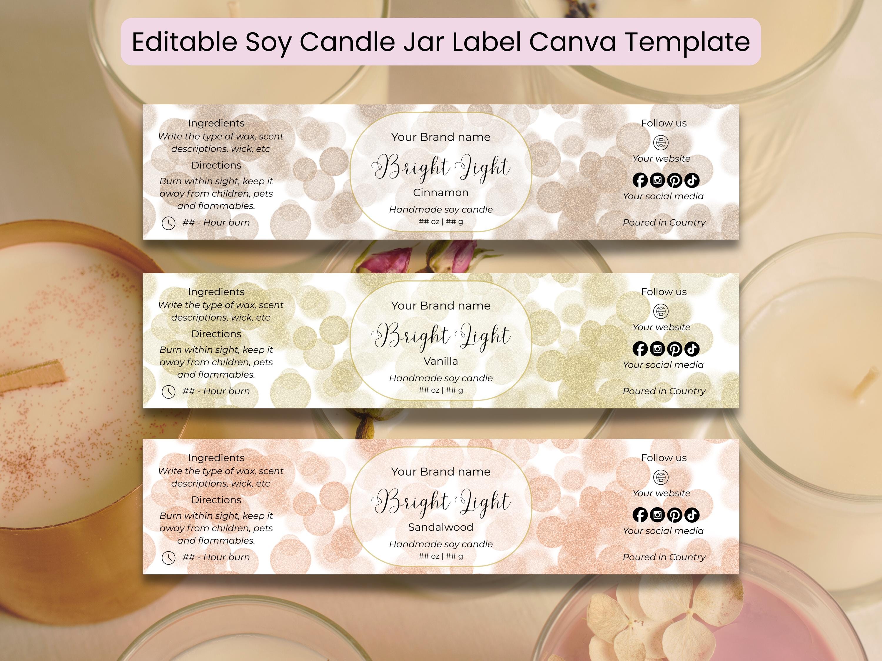 Editable Candle Label Canva Template | Custom Soy Candle Wrapper ...