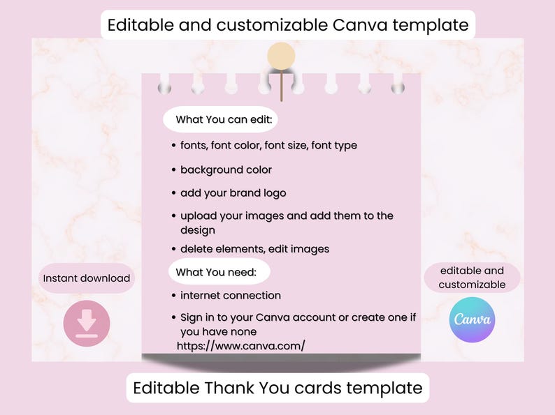 Editable Thank You Card Canva Template Customer Appreciation Card ...