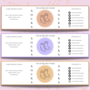 Editable Socks Label Canva Template | Socks Sleeve wrap label | Wrap-around socks tag | Socks belly band| Custom socks packaging | 3 sizes