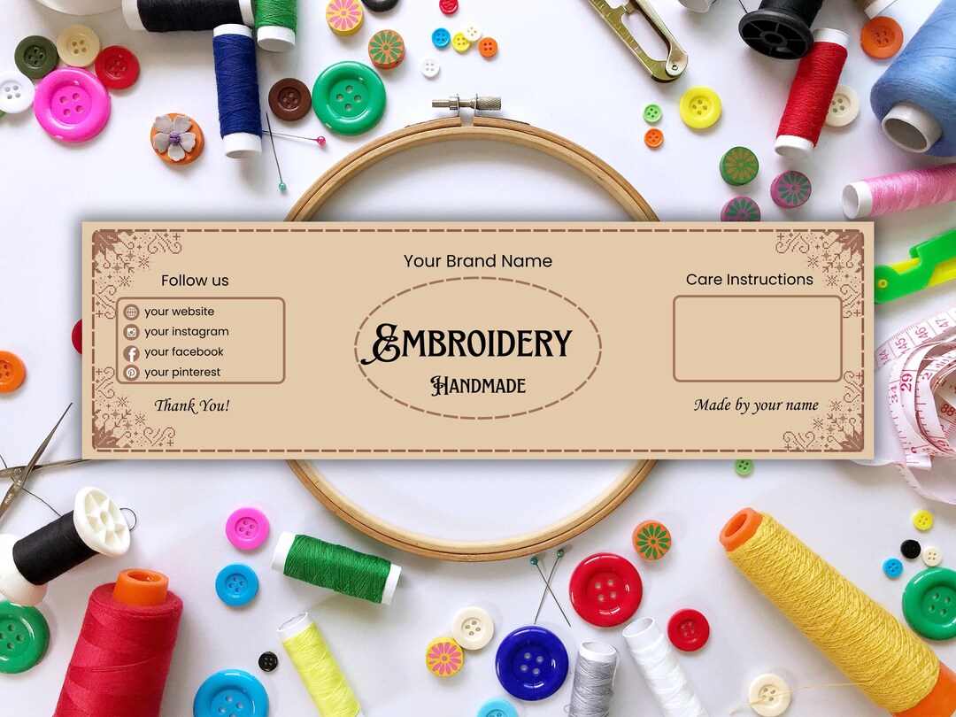 Editable Embroidery Wrap Label Template | Packaging for Handmade ...