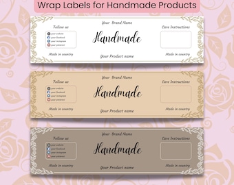 Bearbeitbares Wrap Label Canva Template|Druckbares Band Wrapper zum Häkeln, Stricken, Babykleidung, Geschirrtuch Scrunchies|Verpackungen für kleine Unternehmen