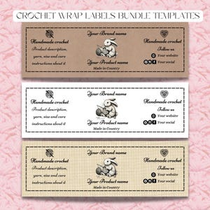Editable Crochet Label Canva Template | DIY Wrap-around label for crochet products | Custom Handmade Crochet Wrapper|Crochet Thank you tags