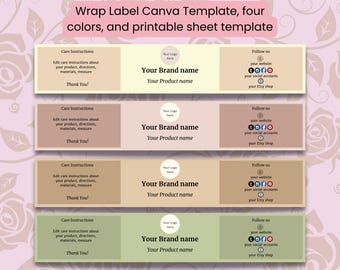 Bearbeitbares Etikett für die Ärmel Canva Template | Rundumetikett für handgemachte Produkte | Verpackung Etikett Wickel | 4 Farben | Druckvorlage