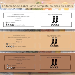 Socks label Canva Template |Editable Wrap-around socks label | DIY Socks packaging | Printable sock label design|6 sizes, 6 colors
