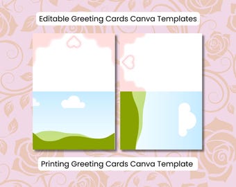 Printable Sheet Greeting Card Canva Template | DIY Blank Greeting Card Layout Template |Blank Card Template|Portrait landscape US letter A4