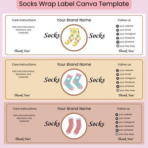 Editable Socks Label Canva Template|Custom Sock Bands| Packaging for socks|Sock Business Branding|Socks Wrappers| 3 sizes, 3 colors