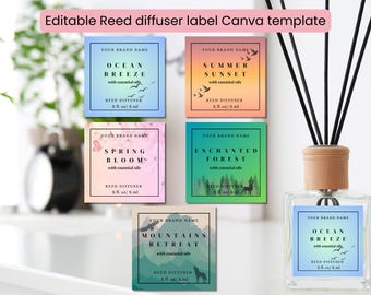 Reed Diffuser Label Canva Template | Editable Label for Spa Products | Label Design | Nature-Inspired reed diffuser label | 3 sizes