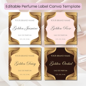 Editable Perfume Label Canva Template | Custom perfume bottle label | DIY Fragrance sticker | Luxurious cologne packaging |Gold label design