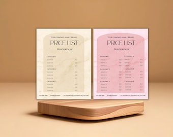 Editable Price List Canva Template | DIY Pricing Sheet marble theme | Custom Product Service price guide | Menu Card List | 3 sizes,3 colors