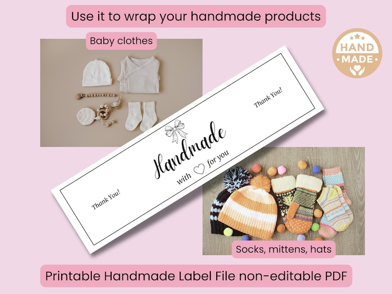 Wrapped Label Printable Wrap Label for Handmade Products|wrapper Packaging for Socks ...