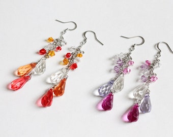 3-color Water Drop Earrings (Red or Purple theme)