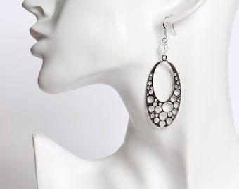 Large Oval Dangle with Hole Pattern Earrings