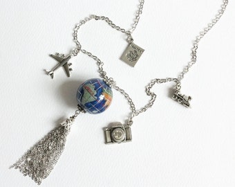 Travel Around The World Globe Tassel Long Necklace